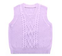 Happy Cherry - Winterweste Gestrickte Mädchen Strickweste Jungen Ärmellose Pullover Winterjacke V-Ausschnitt Kinder Casuale Weste Frühling Herbst für Schule Outdoor Sport - 140-150 - Lila