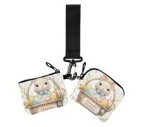 Happy Easter Cartoon Cute White Rabbit Damen Kartenetuis Kleingeldhalter Dünn Flach Ausweis-Schutz mit Schlüsselanhänger für Frauen 2 Packungen, Frohe Ostern Cartoon niedliches weißes Kaninchen, 1