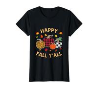 Happy Fall Y'all Leopard Kürbis Herbst Saison Frauen Mädchen Preisgünstiges Grafik-T-Shirt, Damen, Schwarz, S