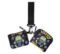 Happy Halloween Cartoon Cute Zombie Damen Kleingeldbörse Kartenetuis Dünn Flach Reißverschluss Münzbörse Geldbörse Geldbörse Geldbörse mit Armband für den täglichen Gebrauch, 2 Packungen, Happy