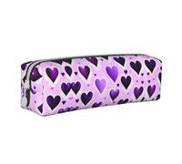 Happy-Halloween-Day Trick-or-Treat Leder-Federmäppchen mit Reißverschluss, dreidimensionales Federmäppchen mit großem Fassungsvermögen, langlebig, praktisch, tragbar, Modische violette Herzen,