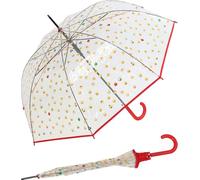 Emoticon Regenschirm durchsichtig transparent mit Automatik Smile Bedruckt - rot
