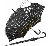 Happy Rain Stockschirm, Schwarz mit Regentropfen