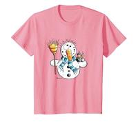 Happy Schneemann T Shirt Wintermotiv für Weihnachten T-Shirt, Kinder, Rosa, 152