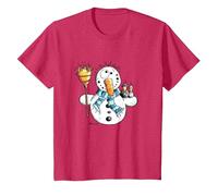 Happy Schneemann T Shirt Wintermotiv für Weihnachten T-Shirt, Kinder, Rot Meliert, 152