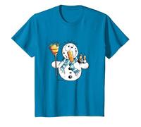 Happy Schneemann T Shirt Wintermotiv für Weihnachten T-Shirt, Kinder, Saphir, 152