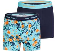 Happy Shorts 2 Jersey Trunk Herren Boxershorts Pant Blumen Print Navy, Farbe:Blumen Print - Navy, Grösse:L