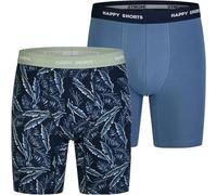 Happy Shorts 2 Jersey Trunk Lang Herren Boxershort Palmen Blau Grau, Farbe:Palmen Print - Blau Grau, Grösse:L