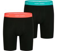 Happy Shorts 2 Jersey Trunk Lang Herren Boxershort Schwarz Neon WB, Farbe:Schwarz Neon WB, Grösse:M