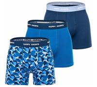 Happy Shorts Herren Boxer Shorts, 3er Pack - Retro Jersey, Logobund Camouflage Blau M