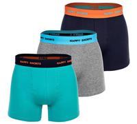 Boxershorts HAPPY SHORTS "Boxershort 3er Pack", Herren, Gr. XL, bunt (orange, grau, türkis), Obermaterial: 95% Baumwolle CO. 5% Elasthan EL., Unterhosen (20872831-XL) orange, grau, türkis