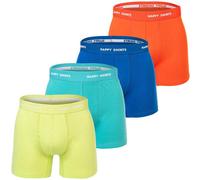 Happy Shorts Herren Boxer Shorts, 4er Pack - Retro Jersey, einfarbig, Logobund Blau/Orange/Grün 2XL