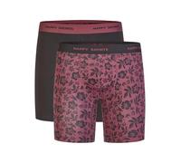 Happy Shorts Herren Boxer Jersey Long 2-Pack schwarz, Bordeaux - Größe M
