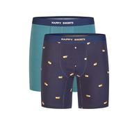 Happy Shorts Herren Boxer Jersey Long 2-Pack türkis, Navy - Größe XL
