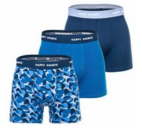 Happy Shorts Herren Boxer Shorts, 3er Pack - Retro Jersey, Logobund Camouflage Blau M