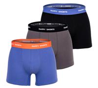Happy Shorts Herren Boxer Shorts, 3er Pack - Retro Jersey, Logobund Lila/Schwarz/Grau XL