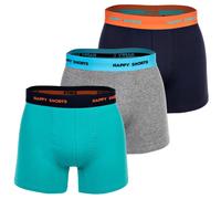 Happy Shorts Herren Boxer Shorts, 3er Pack - Retro Jersey, Logobund Orange/Grau/Türkis XL