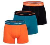 Happy Shorts Herren Boxer Shorts, 3er Pack - Retro Jersey, Logobund Orange/Schwarz/Türkis XL
