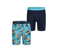 Happy Shorts Herren Long Retroshorts 2er Pack Jersey Trunks Kontrastbund Baumwolle Stretch ohne störende Nähte in bunten Designs langes Bein