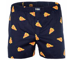 Happy Shorts Herren Webboxershorts - American Style, Baumwolle, gemustert Pizza / M M Blau