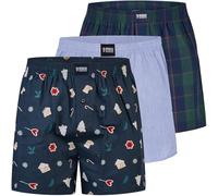 Happy Shorts Herren Weihnachts-Webboxer 3er Pack aus 100% Baumwolle mit Center Seam und moderner Passform, Farbe:Mehrfarbig, Grösse:M