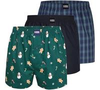 Happy Shorts Herren Weihnachts-Webboxer 3er Pack aus 100% Baumwolle mit Center Seam und moderner Passform, Farbe:Mehrfarbig, Grösse:XXL