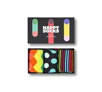 Happy Socks 3-Pack Classic Multi-Color Socks Set, farbenfrohe und verspielte, Socken für Männer und Frauen, Schwarz (41-46)