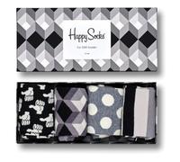Happy Socks 4 Stück exklusive Socken, originelle und lustige gemusterte Socken mit Punkten und Streifen, schwarz und weiß, 41.5-44.5 EU