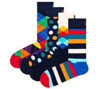 Happy Socks 4er Pack Unisex Socken - Geschenkbox, Classics, gemischte Farben Navy 36-40