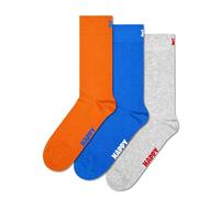 Happy Socks Classic Crew Socken für Damen und Herren - Einfarbig Blau, Orange & Grau - 3er-Pack, Größe 36-40