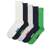 Happy Socks Classic Crew Socken für Damen und Herren - Einfarbig Grün, Schwarz, Blau, Weiß und Grau - 5er-Pack, Größe 36-40