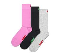 Happy Socks Classic Crew Socken für Damen und Herren - Einfarbig Pink, Schwarz & Grau - 3er-Pack, Größe 41-46