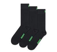 Happy Socks Classic Crew Socken für Damen und Herren - Solid Black - 3er-Pack, Größe 36-40