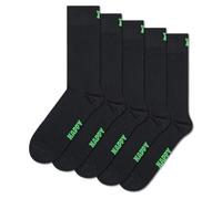 Happy Socks Classic Crew Socken für Damen und Herren - Solid Black - 5er-Pack Größe 41-46