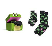 Happy Socks Crew-Socken - Geschenkset für Erwachsene und Kinder - Schwarze Crew-Socken mit grünen Fröschen - Erwachsenengröße 36-40 für Kinder im Alter von 2-3 Jahren