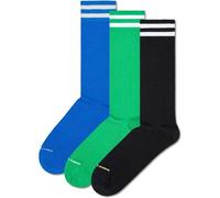 HAPPY SOCKS Happy Socks Unisex Socken, 3er Pack - Solid Crew Socks, Baumwolle, Streifen, unifarben, Baumwollmischung (HSocks-3er-ST) 36-40 Schwarz/Grün/Blau
