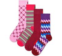 HAPPY SOCKS Happy Socks Unisex Socken, 4er Pack - Graphic Socks, Geschenkbox, Streifen, Baumwollmischung (HSocks-4er-GS) 36-40 Pink/Rot/Blau