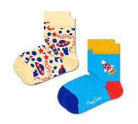 Happy Socks Kinder Socken unisex, 2er Pack - Crew Socks, Bio-Baumwolle, Farbmix Into Space 13-21