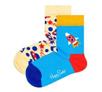 Happy Socks Kinder Socken unisex, 2er Pack - Crew Socks, Bio-Baumwolle, Farbmix Into Space 13-21