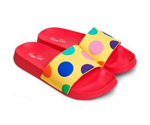 Happy Socks - Pool Slider Big Dot - Unisex Badesandalen - Rot/Gelb/Mehrfarbig, Gr. 44-45