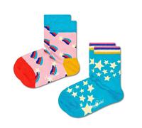 Happy Socks Kinder Socken unisex, 2er Pack - Crew Socks, Bio-Baumwolle, Farbmix Shooting Star 13-21