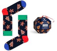 Happy Socks Tagessocke Crew Gingerbread Cookies Gift 2023 navyblau/braun Geschenkbox - 1 Paar, Größe 41-46