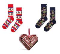 Happy Socks Tagessocke Crew Gingerbread Heart (Lebkuchen) Geschenkbox braun/navyblau/rot - 2 Paar, Größe 41-46