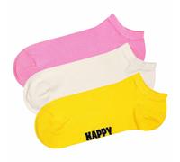 Happy Socks Unisex Sneaker-Socken, 3er Pack - Solid Socks Low, Baumwollmischung, einfarbig Pink/Weiß/Gelb 36-40