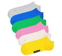 Happy Socks Unisex Sneaker-Socken, 6er Pack - Solid Socks Low, Baumwollmischung, einfarbig Grau/Blau/Grün/Pink/Weiß/Gelb 36-40