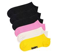 Happy Socks Unisex Sneaker-Socken, 6er Pack - Solid Socks Low, Baumwollmischung, einfarbig Schwarz/Pink/Weiß/Gelb 36-40