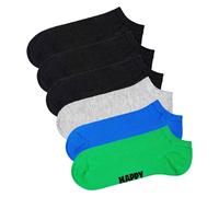 Happy Socks Unisex Sneaker-Socken, 6er Pack - Solid Socks Low, Baumwollmischung, einfarbig Schwarz/Grau/Blau/Grün 36-40