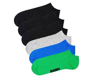 Happy Socks Unisex Sneaker-Socken, 6er Pack - Solid Socks Low, Baumwollmischung, einfarbig Schwarz/Grau/Blau/Grün / 36-40 36-40 Schwarz