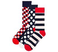 Happy Socks 3-Pack Classic Filled Optic Baumwolle Socken Damen Herren Marine 36-40