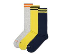 Happy Socks Unisex Socken, 3er Pack - Solid Crew Socks, Baumwolle, Streifen, unifarben, Baumwollmischung Schwarz/Gelb/Grau 41-46